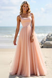 Blush Mousseline de soie Une ligne Robe de demoiselle d’honneur longue