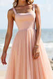 Blush Mousseline de soie Une ligne Robe de demoiselle d’honneur longue