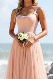Blush Mousseline de soie Une ligne Robe de demoiselle d’honneur longue