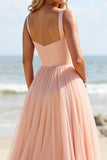 Blush Mousseline de soie Une ligne Robe de demoiselle d’honneur longue