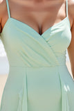 Mousseline de soie vert menthe Une ligne longue robe de demoiselle d’honneur avec volants