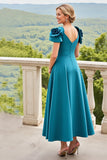 Bleu Une Ligne Ruchée Longue Mère De La Robe De La Mariée Avec Des Fleurs 3D