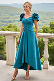 Bleu Une Ligne Ruchée Longue Mère De La Robe De La Mariée Avec Des Fleurs 3D