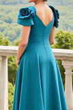 Bleu Une Ligne Ruchée Longue Mère De La Robe De La Mariée Avec Des Fleurs 3D