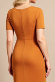Fourreau Orange Col V Midi Robe Mère De La Mariée