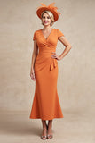 Sirène orange froncé longue mère de la mariée robe