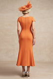 Sirène orange froncé longue mère de la mariée robe