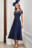 Une ligne froncée longue marine Robe mère de la mariée
