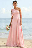 Une épaule une ligne Blush Robe de demoiselle d’honneur en mousseline de soie