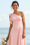 Une épaule une ligne Blush Robe de demoiselle d’honneur en mousseline de soie