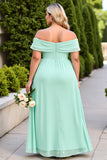 Épaule dénudée Une ligne Robe de demoiselle d’honneur vert menthe avec fente