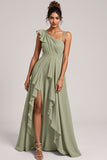 Robe de demoiselle d’honneur en mousseline de soie à volants Dusty Sage