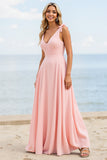 Robe de demoiselle d’honneur rose bonbon en mousseline de soie