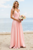 Robe de demoiselle d’honneur rose bonbon en mousseline de soie