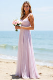 A Line Robe de demoiselle d’honneur froncée en mousseline de soie lilas