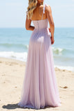 A Line Robe de demoiselle d’honneur froncée en mousseline de soie lilas