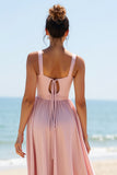 Candy Pink A Line Col en V Robe de demoiselle d’honneur en mousseline de soie