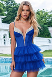 Robe spaghetti en tulle à plusieurs niveaux bleu royal