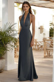 Robe longue formelle fourreau gris foncé dos nu