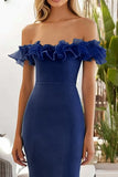 Robe formelle marine à épaules dénudées sirène