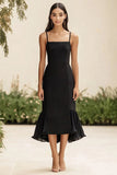 Robe formelle midi noire fourreau en mousseline de soie