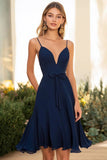 Robe d’été en mousseline de soie marine à col en V
