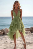 Robe d’été verte à volants à col en V