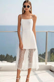 Robe de graduation blanche à bretelles spaghetti avec dentelle