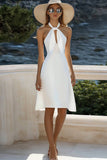 A Line Halter Robe de graduation blanche découpée