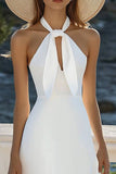 A Line Halter Robe de graduation blanche découpée