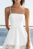 A Line Spaghetti Straps Robe de graduation en dentelle blanche