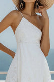 A Line One Shoulder Lace Robe de Graduation Blanche