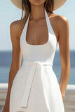 Robe de graduation dos nu blanche avec fente A Line