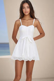 Robe de graduation en dentelle blanche A Line avec noeud