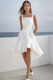 Robe de graduation à col carré blanc avec volants