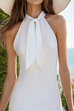Robe moulante en satin dos nu blanc