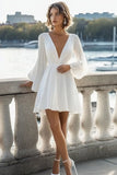 Robe de graduation en mousseline de soie blanche à manches longues A Line
