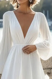 Robe de graduation en mousseline de soie blanche à manches longues A Line