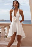 Une ligne robe de graduation dos nu blanc avec fleur 3D