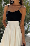 Une ligne Robe D’été En Satin À Bretelles Spaghetti Noir Et Ivoire