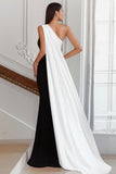 Robe longue cravate noire fourreau à une épaule avec banderole
