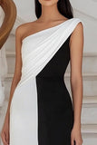 Une Épaule Noir Et Blanc Une Robe Formelle Trapèze