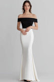Robe longue formelle blanche sirène à épaules dénudées