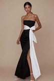 Robe bustier sirène noire cravate avec fente