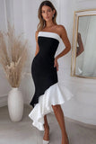 Robe formelle asymétrique noire sirène sans bretelles