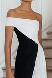 Noir et blanc Une Épaule Une Robe Formelle Trapèze