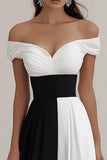 Épaule Dénudée Une Ligne Noir Et Blanc Robe Formelle