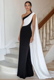Robe longue formelle fourreau noir à une épaule