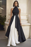 Halter A Line Robe longue cravate noire à volants
