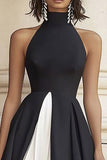 Halter A Line Robe longue cravate noire à volants